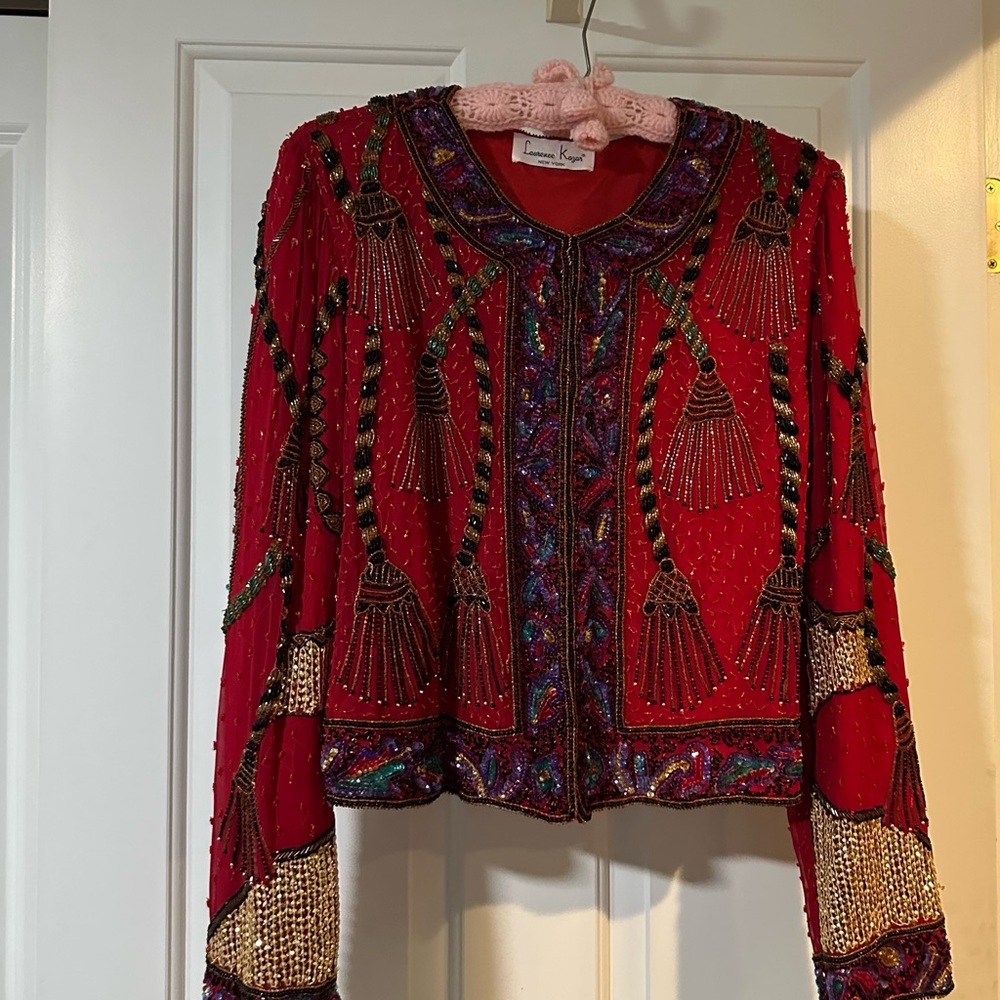 Laurence Kazar Red and Purple Beaded Jacket